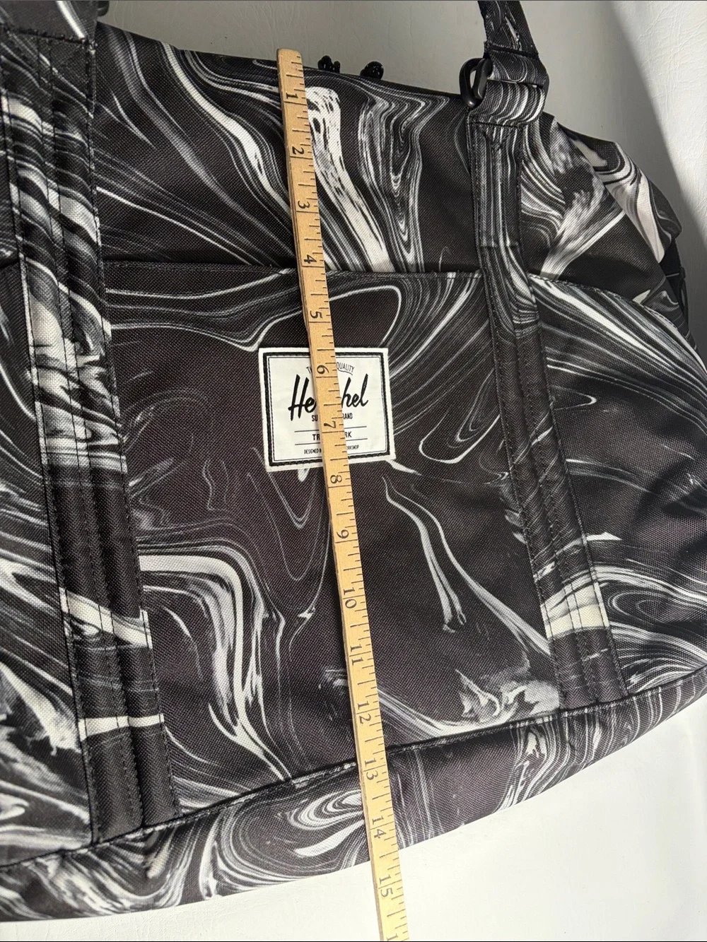 Herschel Supply Co. Black and White Marble Swirl Print Diaper Bag Double Handles